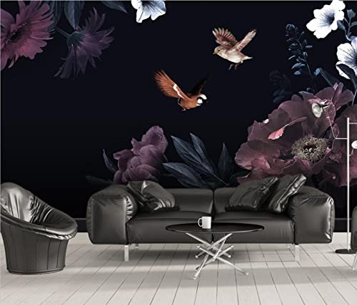 SHINERING Beibehang Personnalisé Vintage Fond Noir Fleurs Papiers Peints Pour Salon Chambre Chambre 3D Papier Peint Mural Pour Revêtement Mural 200cm(L)×140cm(H)