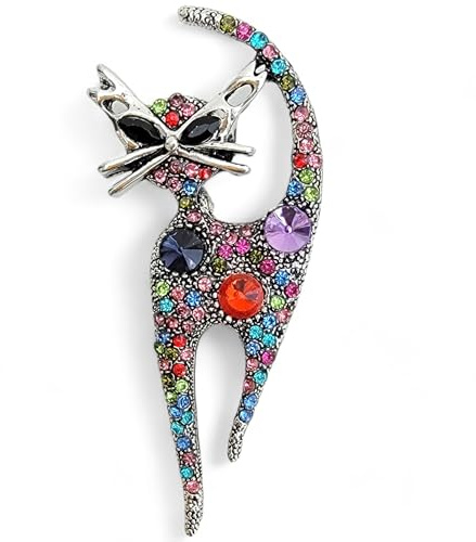 GFM® Broche chat strass strass, Petit, Métal