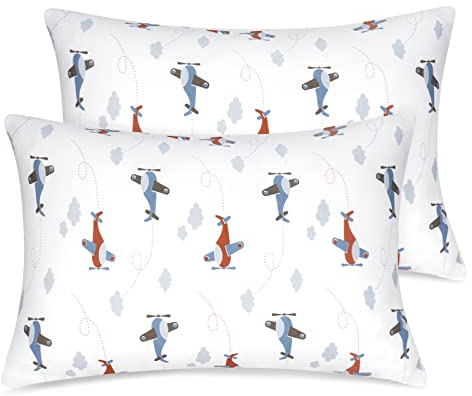 Fittia Kuscheliger Gestrickter Kissenbezug Kinder 40x60 Baby Kopfkissenbezug Kleinkind Kissenhülle aus Bio Baumwolle für Kinderwagen, 2er-Pack mit Flugzeug Gemustert 40x60cm