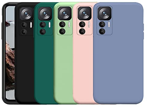 Silikon Hülle für Xiaomi 12T Pro (6,67), 5 Stück Weiche Handyhülle Matt Silikon TPU Schutzhülle Dünn Hülle mit Kameraschutz (Schwarz+Dunkelgrün+Grün+Rosa+Hell Blau)