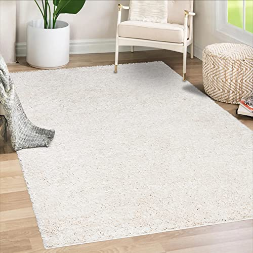 payé Teppich Wohnzimmer Hochflor Shaggy - 200x290cm - Creme Einfarbig Uni Flauschig Modern Boho Deko Teppiche Weich Schlafzimmer