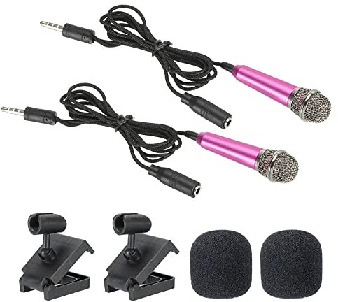 PATIKIL Mini Microphone Portable Vocal Microphone Rose Red for Voice Recording and Singing with Mic Stand and Cover Pack of 2