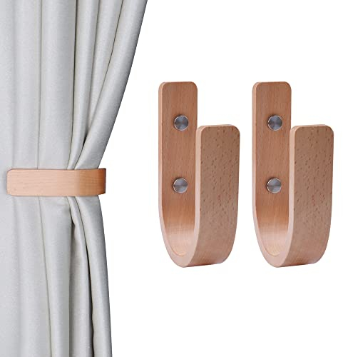 OCIOLI 2 Stück Vorhang Raffhalter Holz Vorhang Raffhalter U-förmige Vorhanghaken Vorhang Raffhalter Wandhalterung Vorhang Halter Vorhang Raffhalter Raffhalter für Vorhänge (Holz, 2)
