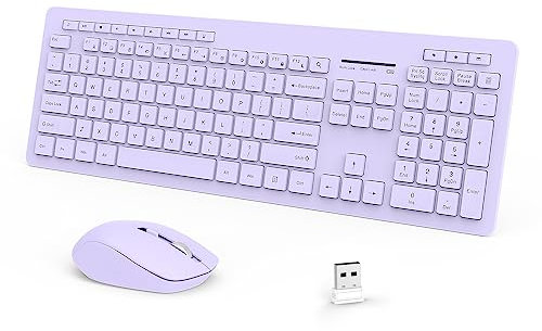 seenda Wireless Keyboard and Mouse Combo, 2.4GHz Wireless Quiet Keyboard Mouse with USB Receiver, Full Size Cute Wireless Keyboard Mouse Set for Windows Laptop Computer Desktop, Purple