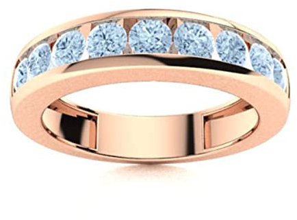 925 Sterling Silber 3MM runde Form Aquamarin Edelstein halbe Ewigkeit Kanal Set Frauen Ehering (Roségold Vermeil, 61)