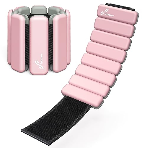 Sportneer Tragbare Gewichtsmanschetten – 2er-Set (Jeweils 0,5 kg & 1 kg) für Damen und Herren, Knöchelgewicht Set für Yoga, Tanz, Aerobic, Laufen, Gehen (Rosa)