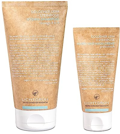 Hydro Shampoo 150 ml & Hand- und Nagelcreme 50 ml Set Basics Body LICHTGRÜN® - Milde Haarpflege & Handpflege - Feuchtigkeit, Schutz - Phyto Wirkstoffkosmetik - Natürlich & Vegan