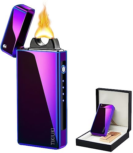 TIKIUKI Elektrisches Plasma Lichtbogen Feuerzeug - Winddicht, Wiederaufladbar, Flammenlos, Personalisiert - Metallfeuerzeug Mit LED-Power-Anzeige Für Kerzen (Mehrfarbig)
