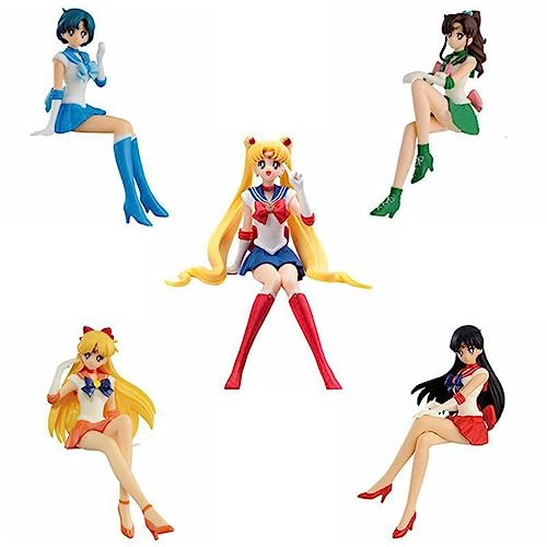 Luxetoys Tsukino Usagi - Statuina a forma di anime, Marinaio Mercury, Marte, Venere, Giove con posizione seduta, 12 cm, modellino decorativo per auto (5 pezzi)