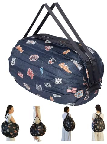 GIMIRO Multifunktionale Faltbare Tasche Reise Duffel Rucksack Handtasche Schultertasche Große Kapazität Einkaufstaschen Sport Fitness Taschen (Navy Blue Cartoon)