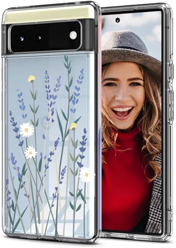 POUHYE Hülle für Google Pixel 6 Handyhülle, Klare Flexible Silikon Stoßfest Cover, 1,5 mm Dicke Stoßdämpfung Google Pixel 6 Schutzhülle [Nicht-Vergilbung] [Anti Slip] [Anti Scratch] Lavendel