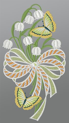 Plauener Spitze Fensterbild Maiglöckchenstrauß mit Schleife (BxH) 16cm x 31cm, Mehrfarbig, Fensterdekoration und Fensterschmuck
