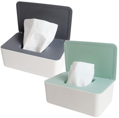 Boîte de Mouchoirs Humides,Boîtes à Lingettes Humides,2PCS Boîte de Rangement,Boite Lingette avec Couvercle,Distributeur de Lingettes Humides,Boîtes à Mouchoirs Bebe avec Couvercle pour Maison Bureau