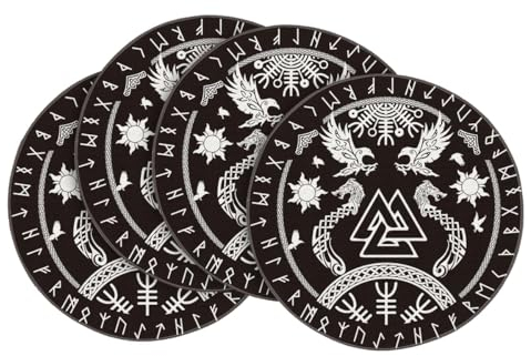 Artoid Mode Wikinger Baum des Lebens Rabe Helm der Ehrfurcht Platzsets 4er Set, 37cm Küche Tisch Dekoration Drinnen Urlaub Party Dekor