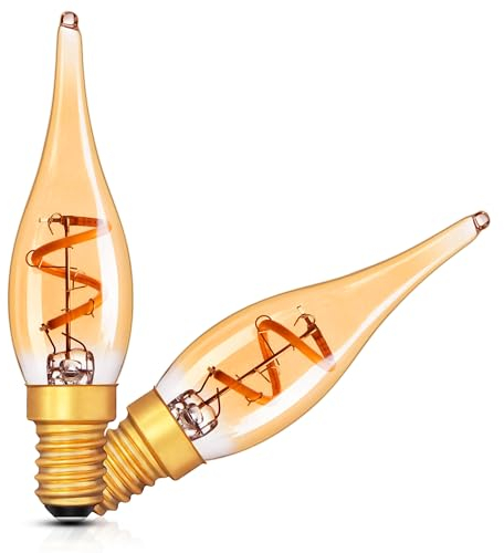 LED Low Wattage E14 SES Glühbirne Kerzenlampe, C22TGS Vintage Kandelaber Nachtlicht Kerzenbirnen, 1,5W Äquivalent 15Watt Ultra Warm 2200 K für Salzlampe Kronleuchter Dekorative Lichter, 2er Pack