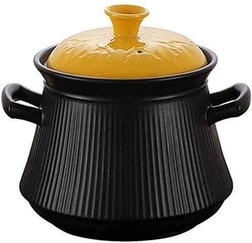 Olla de barro de cerámica para estofado, cazuela con tapa de olla caliente, cazuela de cerámica, ollas saludables, cazuela de barro con olla de cocción lenta (color: negro, tamaño: 4,23 cuartos)