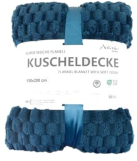 HomeRelax&Style Premium Kuscheldecke » Waffeloptik Wohndecke » Couchdecke Soft Teddy | Tagesdecke 150 x 200 cm Farbe Blau