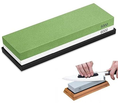 PKR Pietra per Affilare 3-in-1 Affilacoltelli Grana1000/6000 Combo Affilacoltelli Professionale con Stand in legno e Silicone Antiscivolo affila coltelli