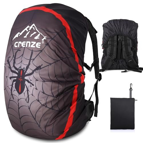 Crenze Rucksack-Regenschutz, 15–90 l, wasserdicht, reflektierend, für Wandern, Camping, Reisen, Radfahren, Schwarze Spinne, XL:50-70L