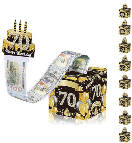 Geldgeschenke Überraschungsbox für Männer Frauen 70. Geburtstag - Surprise Box, Schwarz Gold DIY Geschenkverpackung, Happy Birthday Tortendeko