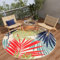 TAPISO Patio Rund Teppich Outdoor Indoor Creme Mehrfarbig Blätter Wetterfest Sisaloptik Strapazierfähig Wohnzimmer Terrasse Balkon ÖKO-TEX 80 x 80 cm