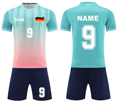 France Maillot de Football Personnalisé pour Enfants, Nom Personnalisé Numéro Maillot de Football Ensemble T-Shirt, Short et Costumes de Football pour Hommes et Enfants Turquoise