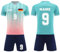France Maillot de Football Personnalisé pour Enfants, Nom Personnalisé Numéro Maillot de Football Ensemble T-Shirt, Short et Costumes de Football pour Hommes et Enfants Turquoise