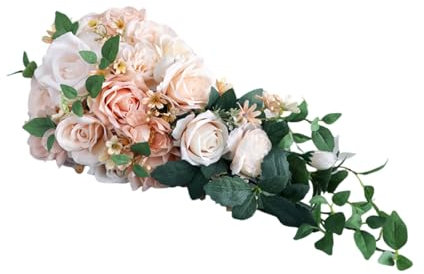XuQiZZpp Luxuriöser Seidenblumenstrauß in Tropfenform, zart, champagnerfarben, Tropfenform, Brautstrauß-Accessoire mit Blume