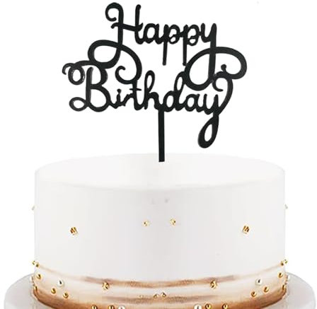 KOBOKO Schwarz Happy Birthday Tortendeko, Cake Topper Acryl, Kuchen Deko für Mädchen Jungen Frau Mann, Geburtstagstorte Deko 13x13,3cm