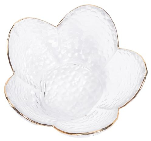 CREATCABIN Bandeja de Cristal Pequeña para Joyas, Bandeja para Anillos con Forma de Flor, Bandeja para Anillos para Mujer, Borde Dorado Transparente, Organizador de Joyas de Escritorio, Mesita de Noch