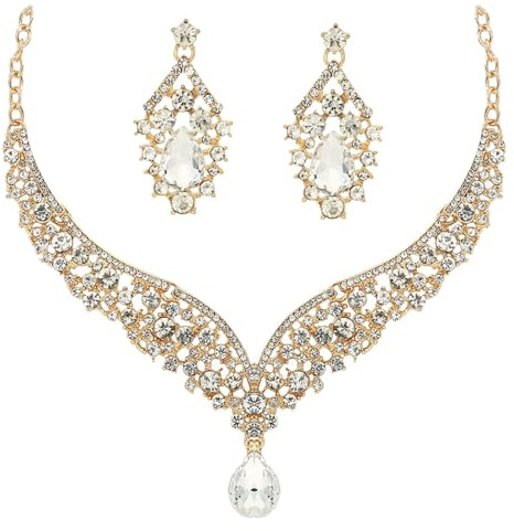 Indian Jewellery Set, Rhinestone Wedding Jewelry Sets,Necklace and Earring | Silver Diamante Necklaces and Earrings for Women, Sparkly Crystal Dangle Drop for Brides Bridemaid, Prom Costume Accessories