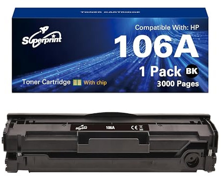 Superprint 106A Tonerkartusche (Mit-Chip) Kompatible für HP W1106A 106A Toner Schwarz für Laser 107a 107w 107r MFP 135a 135w 135r 137fnw Drucker (Extragroß, 3000 Seiten)