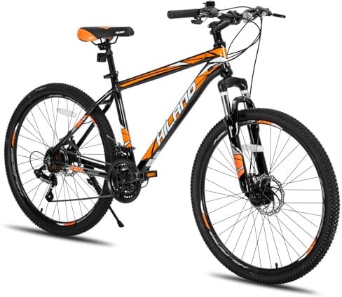 Hiland 27.5 Inch Mountain Bike, Aluminium Frame 21 Speed MTB with Disc Brake Suspension Fork, Mountain Bike For Men Women Orange