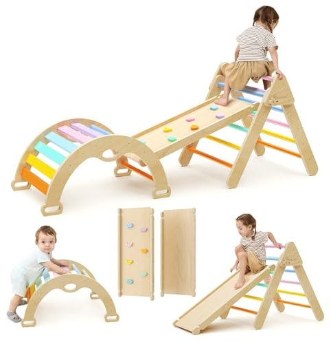 Mosebears Klettergerüst Indoor, Montessori kletterdreieck mit Rutsche, Kletterbogen, Stabilem Baby-Klettergerüst und Kletterdreieck