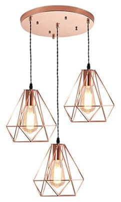 Chandelier Creative Diamond Shape Chandelier Rose Gold Metal Metal Cage Pendant Light Vintage Industrial Hanging Lighting for Island Over Sink Halway Bedroom Dinning Room Bar (Taille