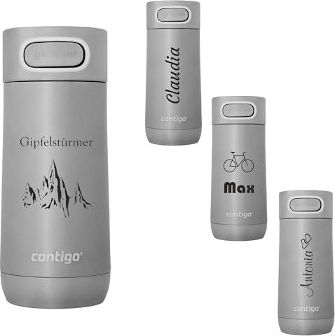 Contigo Luxe Autoseal Thermal Mug with Engraving - Name Stainless Steel Insulated Mug, Travel Mug, Coffee Mug to Go, Leak-Proof, Easy-Clean Lid, BPA-Free, 360 ml (Stainless Steel)