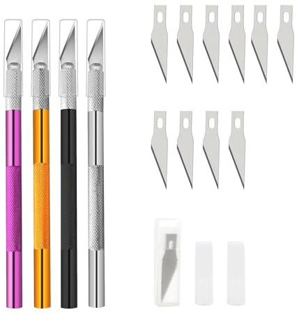 4 Pezzi Bisturi con 10 Lame di Ricambio Cutter Taglierina Bisturi Chirurgico Utility Knife Scalpel Knife Coltello Artistico Coltello da Intaglio ideali per Tagli Precisi su Carta Cartone Cuoio Stoffa