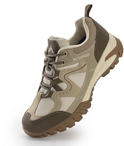 CC-Los Women's Waterproof Outdoor Walking Shoes Non-Slip Lightweight Hiking Beige Wide Size 6