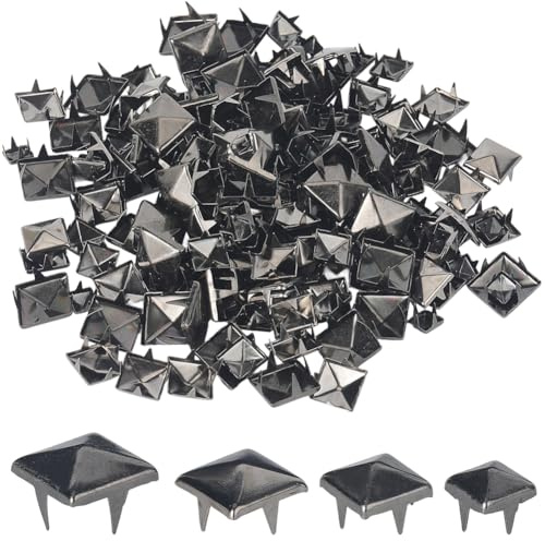 GORGECRAFT 200pz 4 Misure Borchie Quadrate in Metallo Punte A Forma di Piramide Borchie A Testa di Chiodo Punk in Pelle Canna di Fucile Rivetti Punte Quadrate A Quattro Ganasce con Punteruolo Jeans