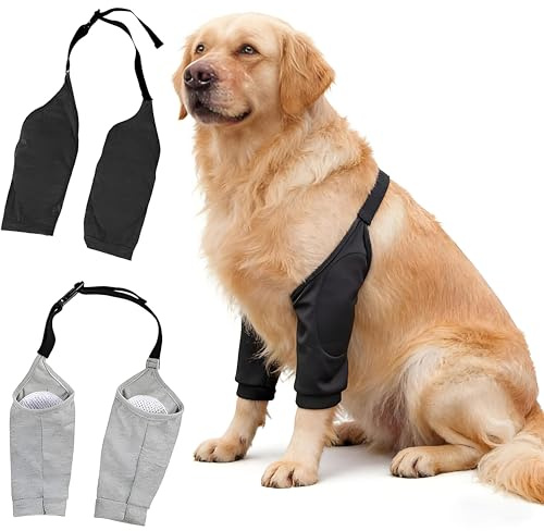 HECHKJ 2 Piezas Codera para Perros, Ajustable Rodilleras para Perros, XXL Codera Perro, Negro y Gris, con Coderas de Malla para Proteger Articulaciones y Rodillas del Perro