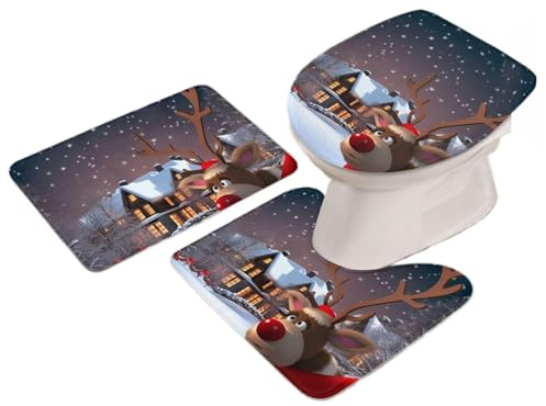 Weihnachts Toiletten Deko, Weihnachts Toiletten Deckel Bezug U Form, Festliche Bodendeko rutschfeste Matte Cartoon Design für Zuhause Studentenwohnheim Hotel Apartment Mietwohnung und Haus