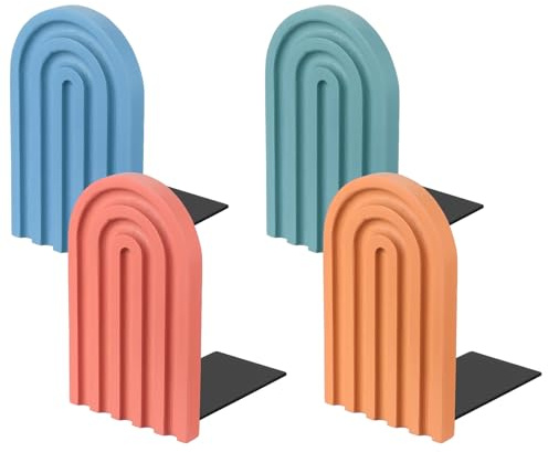 PATIKIL 4Pcs Serre-Livres en Arc, Serre-Livres en Bois Anti-Dérapants pour Étagères Support pour Livres Movie CD Bureau Domicile Bibliothèque, Rouge/Orange Clair/Bleu Ciel/Bleu Clair
