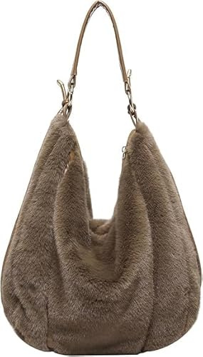 Fuzzy Tote Bag Faux Fur Handtasche,Purse Retro Fluffy Shoulder Bag with Zipper, Autumn and Winter Shopping Travel Bag