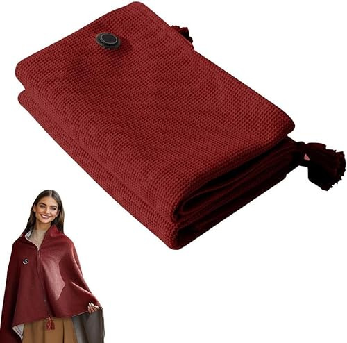 Portable Heated Blanket Shawl Wrap for Women, USB Electric Heating Blanket 60×31 Inch, Rapid Warm Wearable Electric Shawl, Machine Washable Heated Wrap for Neck & Shoulder (Red)