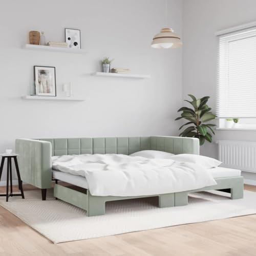 Refined Tagesbett Schlafsofa Bettsofa Gästebett für Schlafzimmer Wohnzimmer Sofa Bett Ausziehbett Ausziehbar Hellgrau 100x200 cm Samt