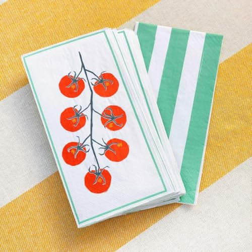 Talking Tables 16 x Premium Papierservietten mit Tomatenmotiv, lange Servietten für Sommer, mediterrane Tischdeko, Gartenparty & Picknick, 40 cm, 3-lagig