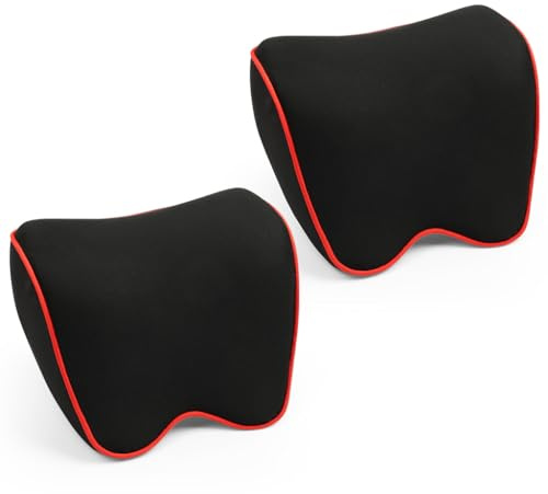 Alaoo Auto Nackenkissen mit 100% Memory Foam, Abnehmbarer, Rot Rand,2PCS | Weichheit Autokopfstützenkissen, Kopfkissen atmungsaktiver Abnehmbarer Abdeckung für Autos Büros