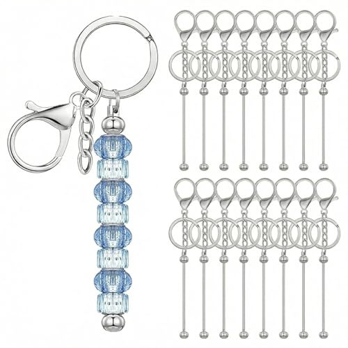 Touosy 16 Stück Set Schlüsselanhänger Machen Blanko Silber Metall Rohlinge | Schlüsselanhänger Basteln, DIY Schmuckherstellung Universal Bag Charm für Handykette Perlen Anhänger Zubehör (Selber)