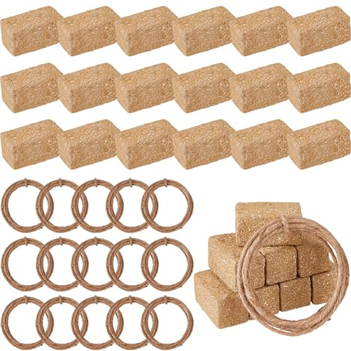 TNKBREEZE 20Pcs Realistic Wooden Hay Bales Mini Straw Bale Kit Porch Vignette Micro Landscape Craft with 15 Jute Rope Bundles for Cowboy Table Centerpieces Horse Rodeo Fall Harvest Craft