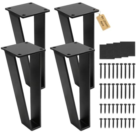 Supaway 4 Pièces Pieds de Table Forme U Métal Noir 8 Pouces / 20 cm avec Protecteurs de Sol & Vis, Acier Laminé à Froid Pieds de Meuble, DIY Pieds pour Table Basse, Bureau, Meuble, Banc